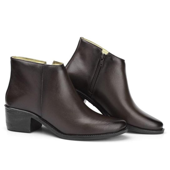 Bota Feminina Conforto Em Couro Com Zíper Lateral - Marrom Menor preço em Bota Feminina Conforto Em Couro Com Zíper Lateral - Marrom