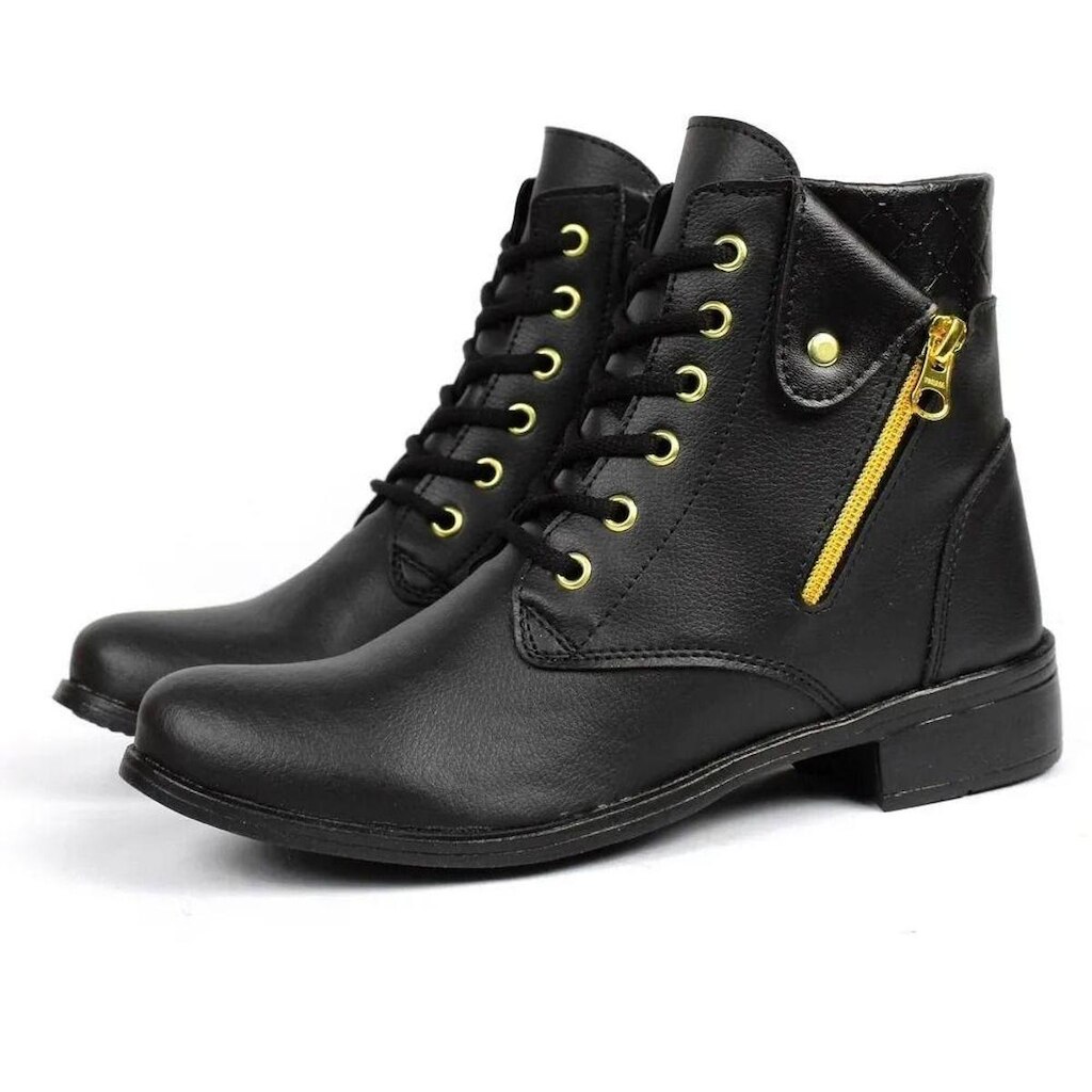 Bota Feminina Coturno Cano Curto Com Zipper