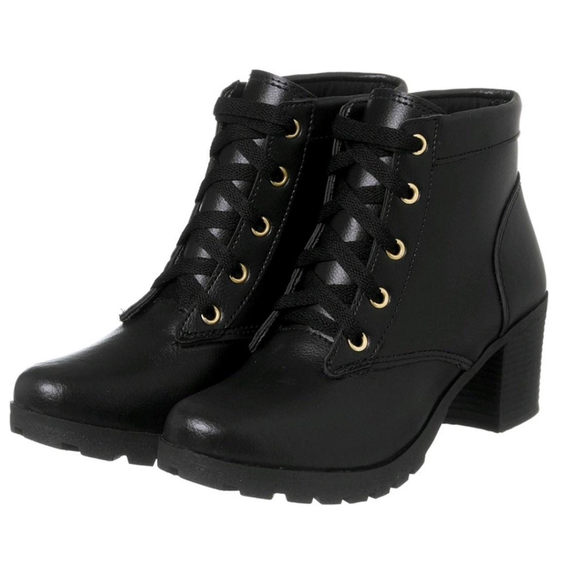 Bota Feminina Coturno Tratorada Cano Curto Salto Baixo Menor preço em Bota Feminina Coturno Tratorada Cano Curto Salto Baixo