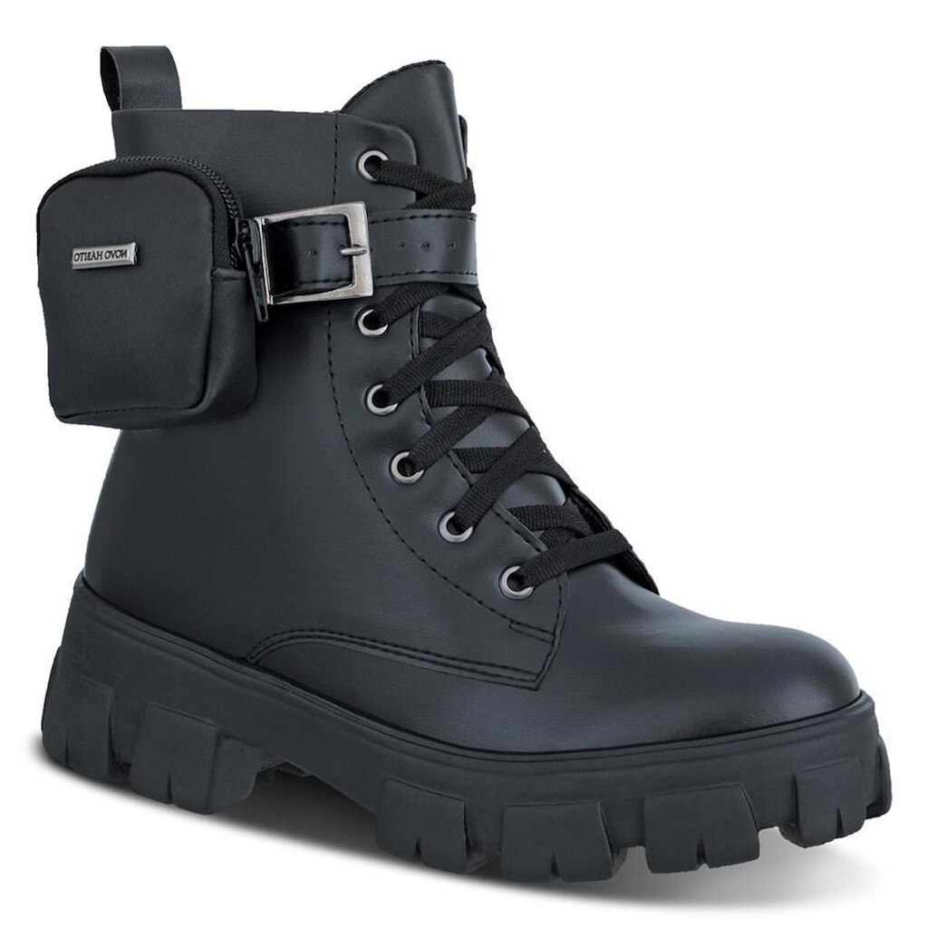 Bota Feminina Coturno Tratorada Cano Médio Cadarço Casual
