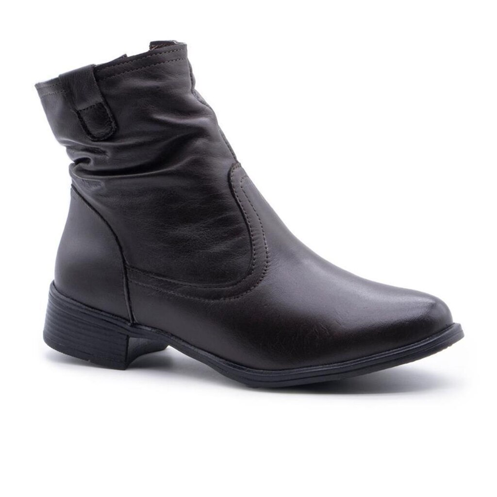 Bota Feminina Couro Cano Curto Zíper Lateral Casual Moderna