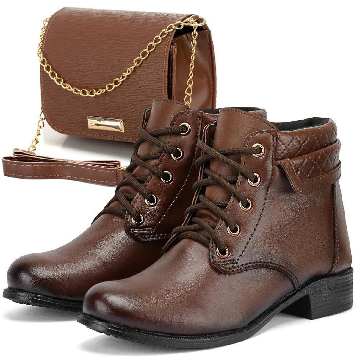 Bota feminina de cano alto marrom e bolsa ombro transversal Menor preço em Bota feminina de cano alto marrom e bolsa ombro transversal