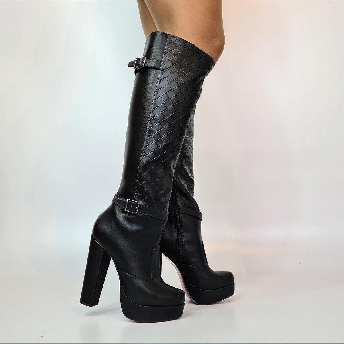 Bota Feminina Meia Pata Cano Longo Numeração Especial Nalu - Preto ...
