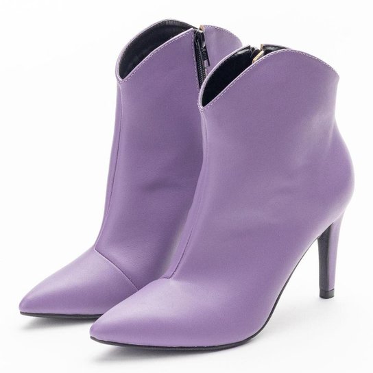 Bota Feminina Salto Bico Fino Casual Conforto - Lilás