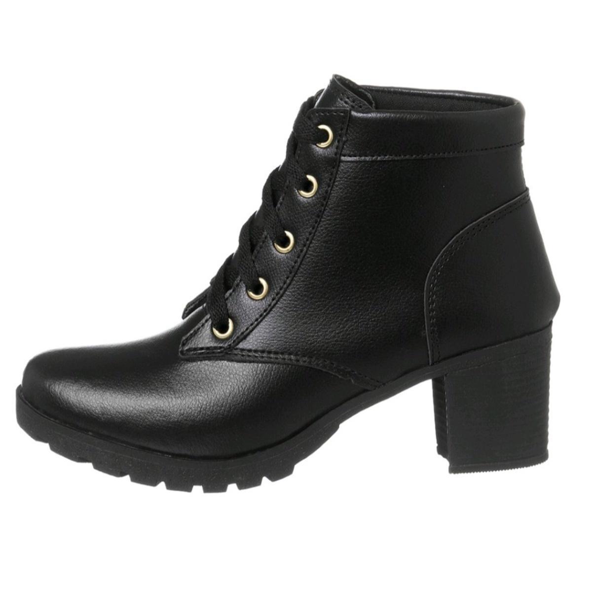Bota Feminina Tratorada Coturno Cano Curto Salto Ref. 20/111 Menor preço em Bota Feminina Tratorada Coturno Cano Curto Salto Ref. 20/111