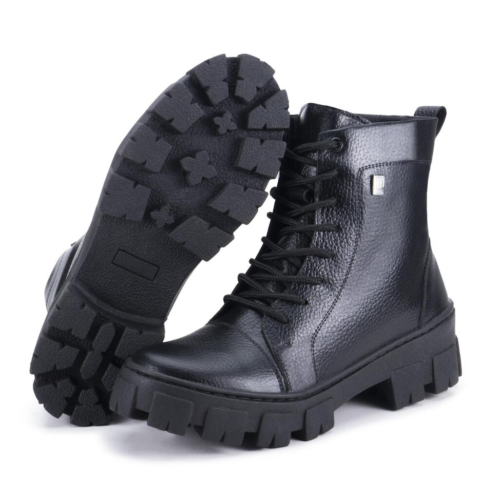 Bota Feminina Tratorada Couro Botinha Coturno Polo Urban