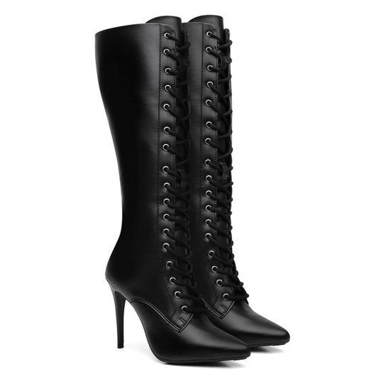 Bota Feminina Vicerinne Dot Cano Alto Bico Fino Salto Alto - Preto Menor preço em Bota Feminina Vicerinne Dot Cano Alto Bico Fino Salto Alto - Preto