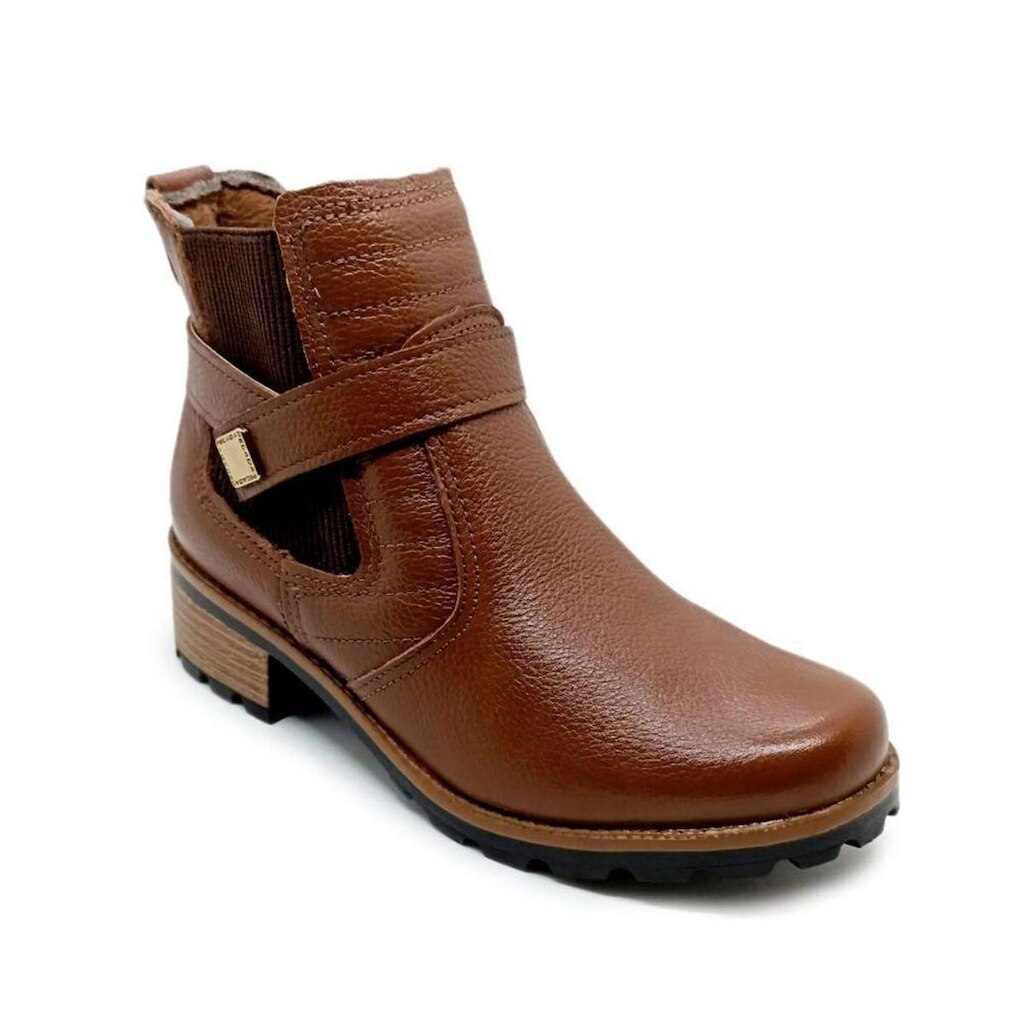 Bota Feminino Cano Baixo Pegada Em Couro