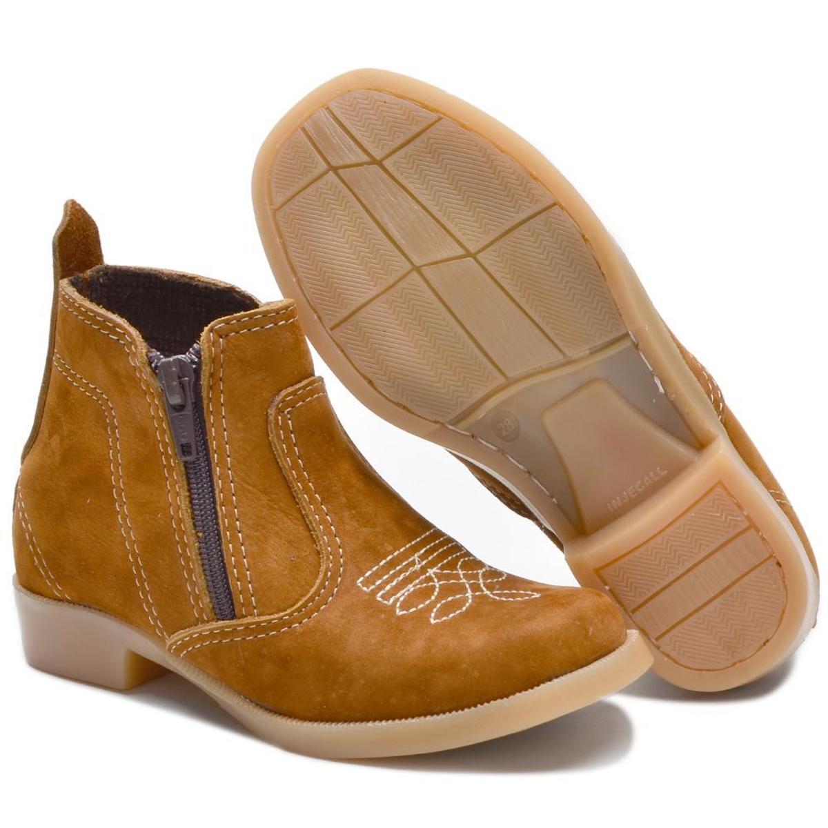 Bota Infantil Menino Couro Fechamento Ziper Sola Borracha - Bege | Netshoes