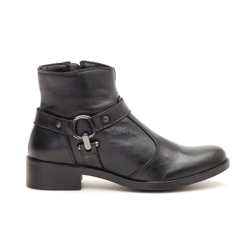 Bota Leruchel Cano Baixo Detalhe Lateral Couro Preta