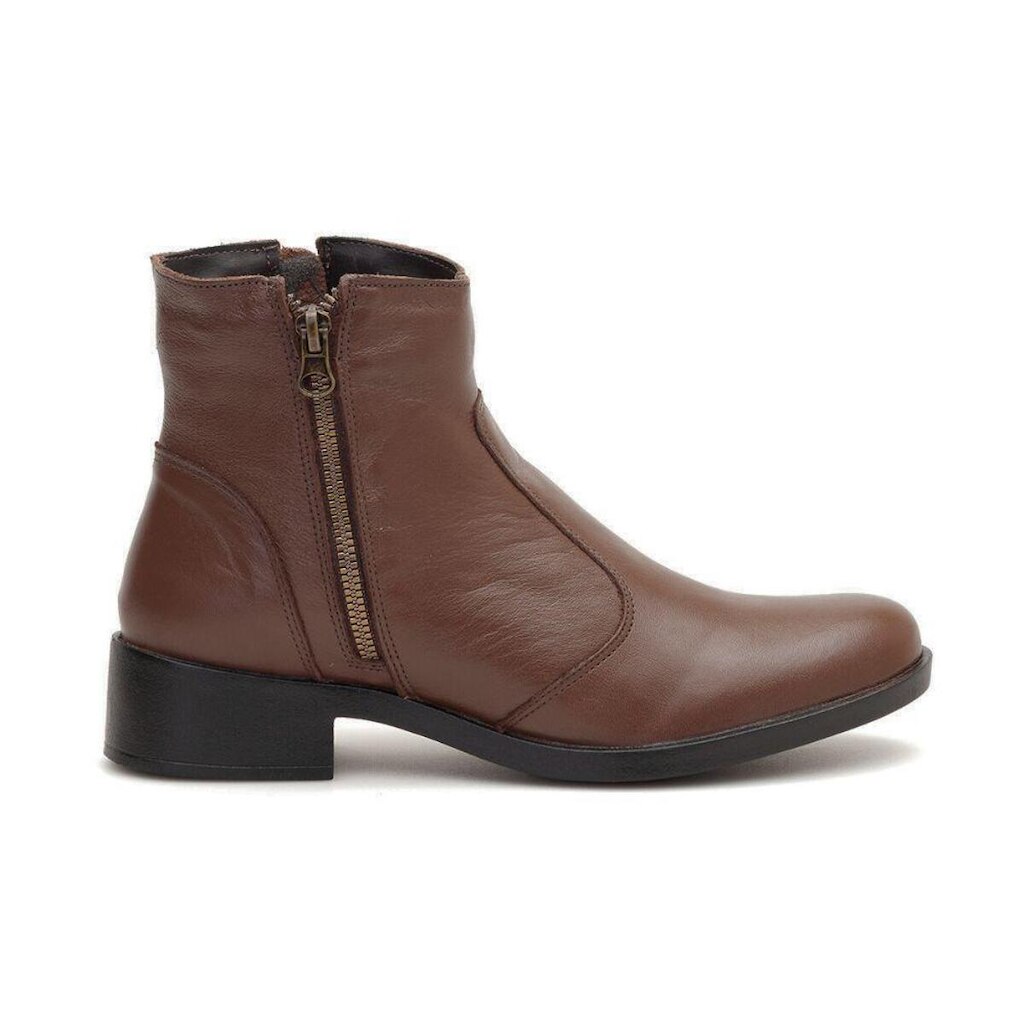 Bota Leruchel Cano Baixo Em Couro Chocolate