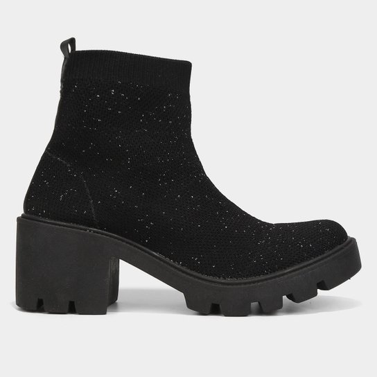 Bota Look Fashion Cano Médio Feminina - Preto+Prata Menor preço em Bota Look Fashion Cano Médio Feminina - Preto+Prata