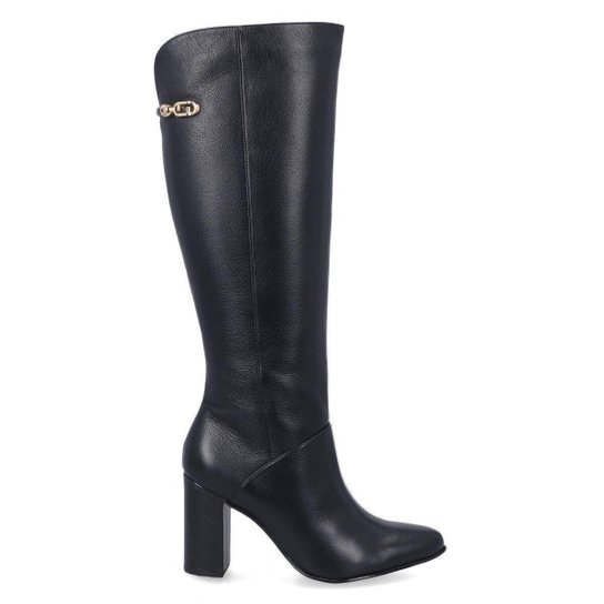 Bota Luz da Lua Cano Longo Couro Feminina - Preto | Netshoes