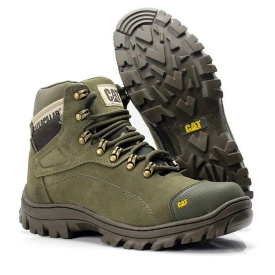 Bota Masculina Cat Coturno Trilha Solado Tratorado Couro - Verde Menor preço em Bota Masculina Cat Coturno Trilha Solado Tratorado Couro - Verde