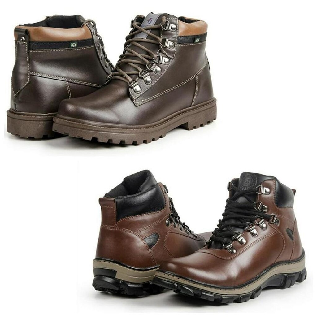 Bota Masculina Coturno Cano Curto Couro Estilo Macia Kit 2