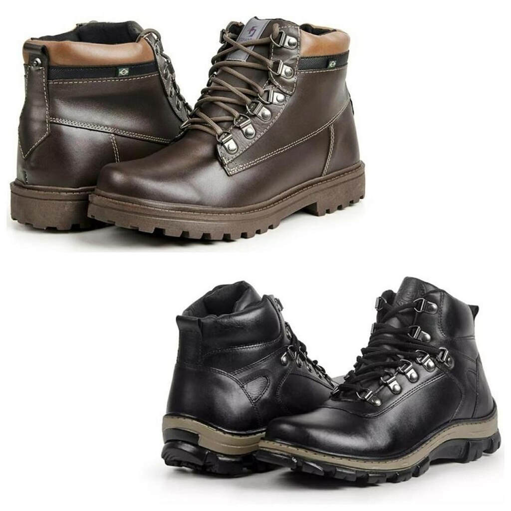 Bota Masculina Coturno Cano Curto Couro Estilo Macia Kit 2