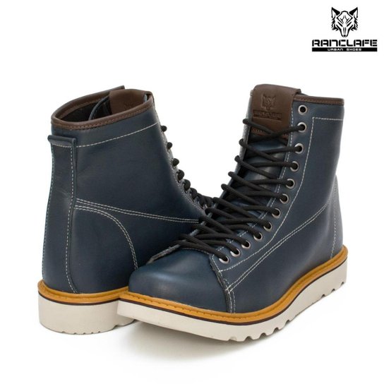 Bota Masculina Coturno Casual Cano Longo Couro Nobre - Azul Petróleo Menor preço em Bota Masculina Coturno Casual Cano Longo Couro Nobre - Azul Petróleo
