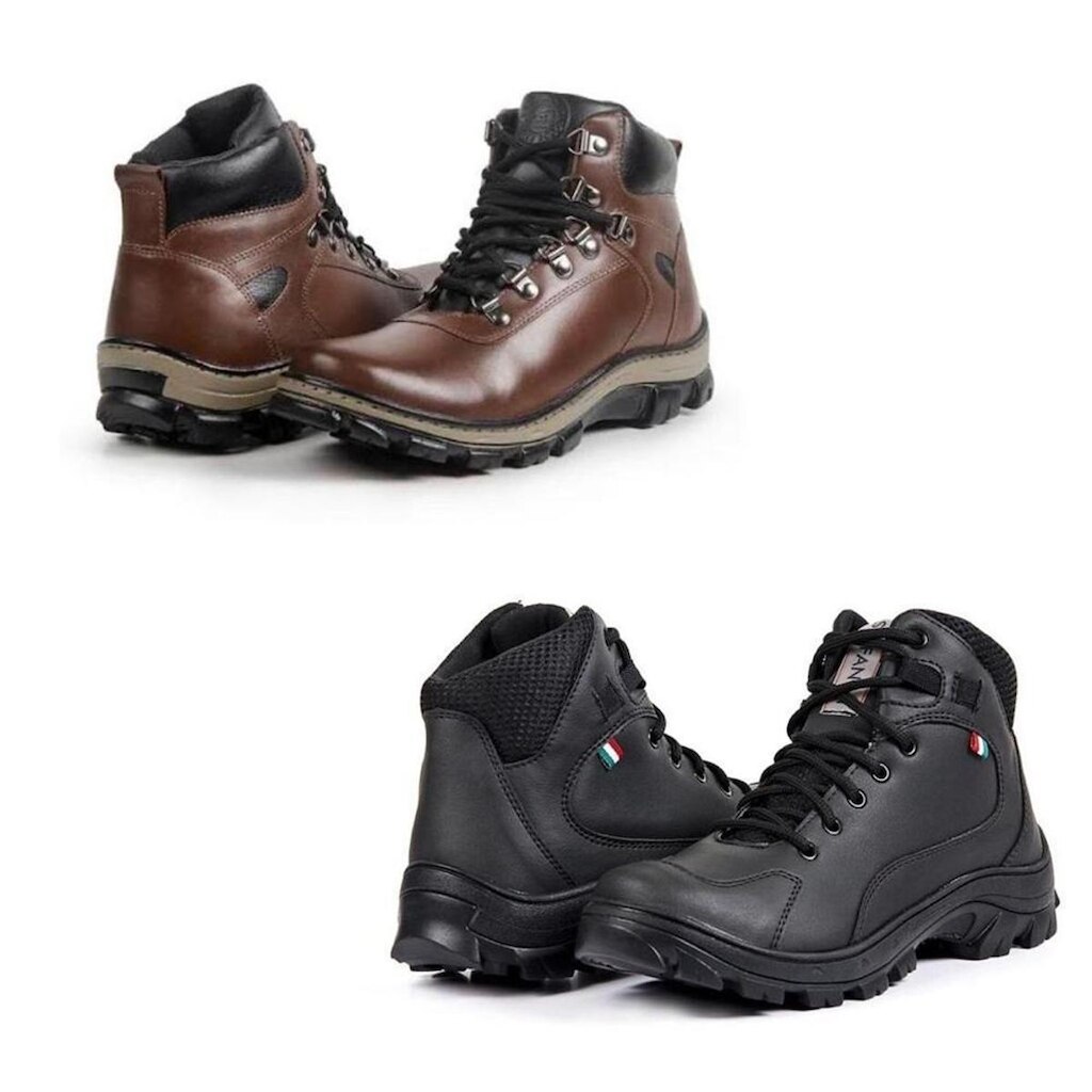 Bota Masculina Coturno Couro Cadarço Confortável Kit 2