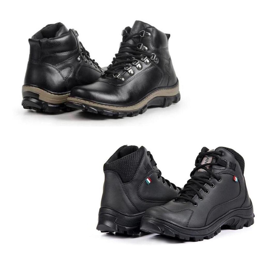 Bota Masculina Coturno Couro Cadarço Confortável Kit 2