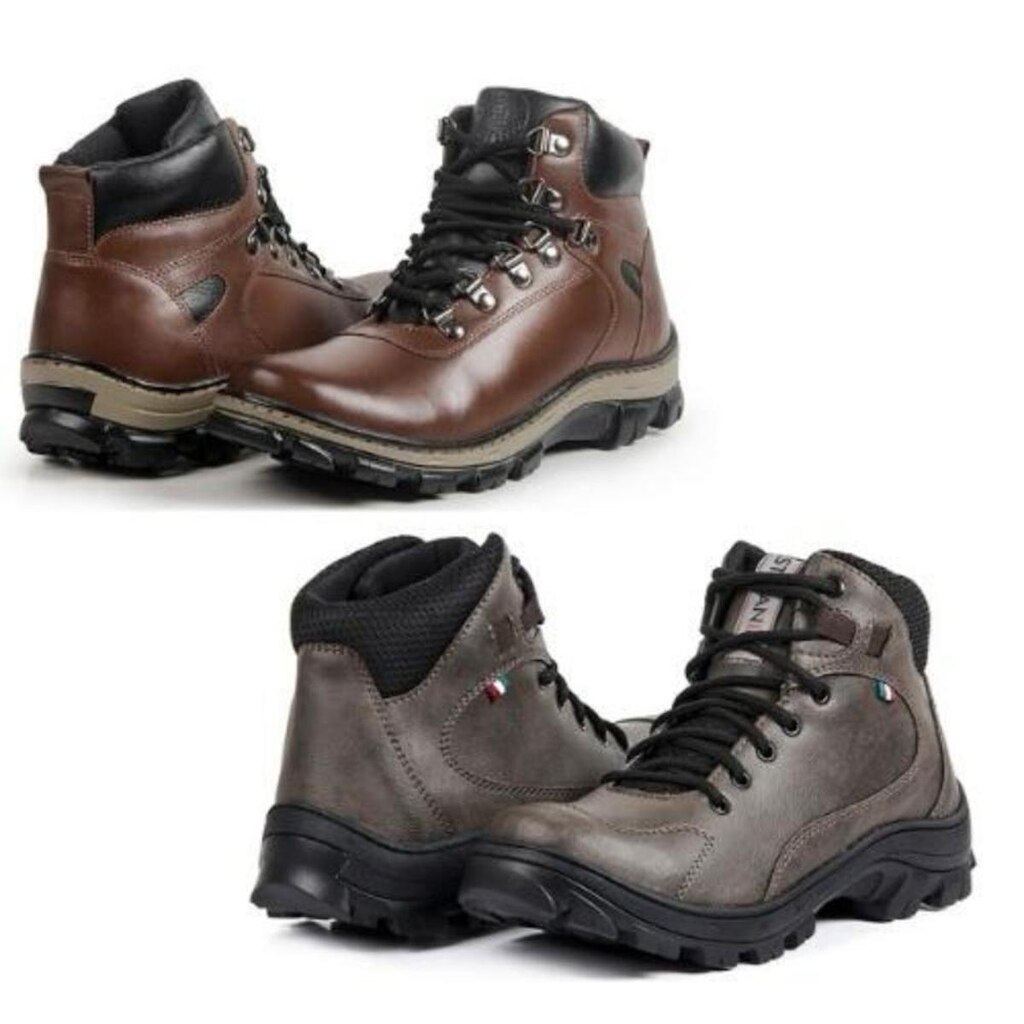 Bota Masculina Coturno Couro Cadarço Confortável Kit 2