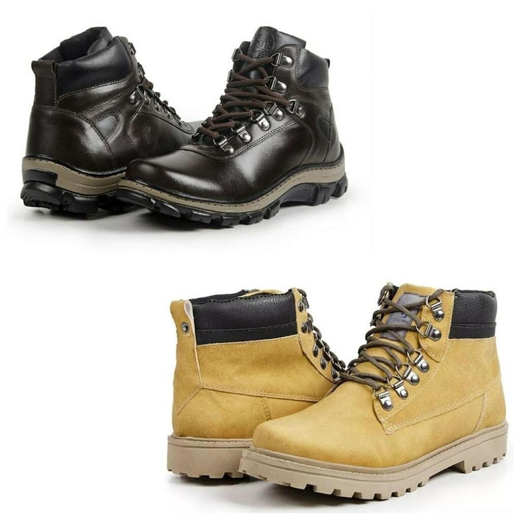 Bota Masculina Coturno Couro Cano Curto Cadarço Kit 2