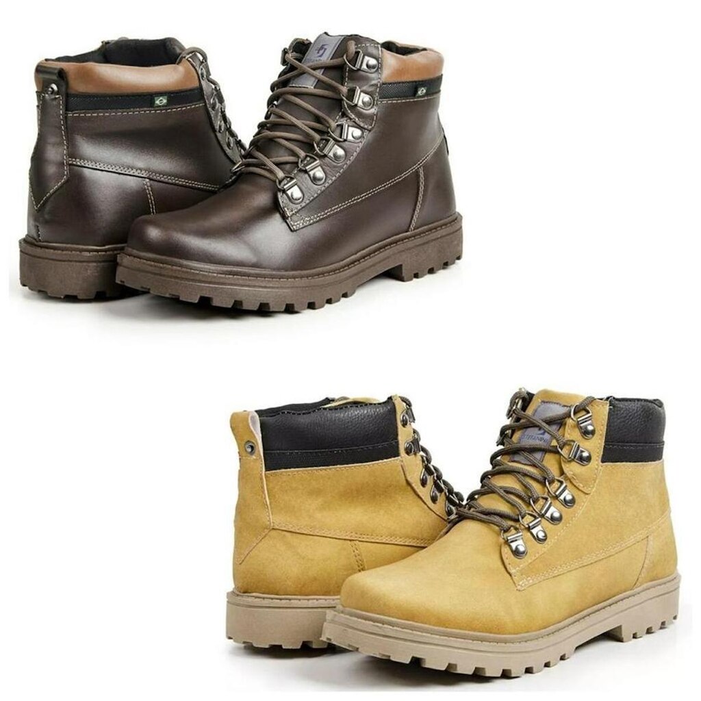 Bota Masculina Coturno Couro Confortável Cadarço Kit 2