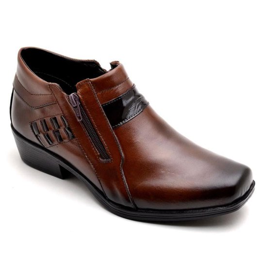 Bota Masculina Country Couro Zíper Bico Quadrado Conforto Café