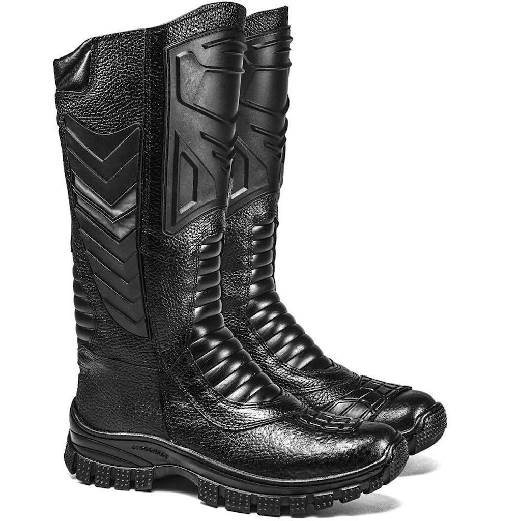 Bota Masculina Couro Cano Alto Trabalho Militar Zíper Resistente