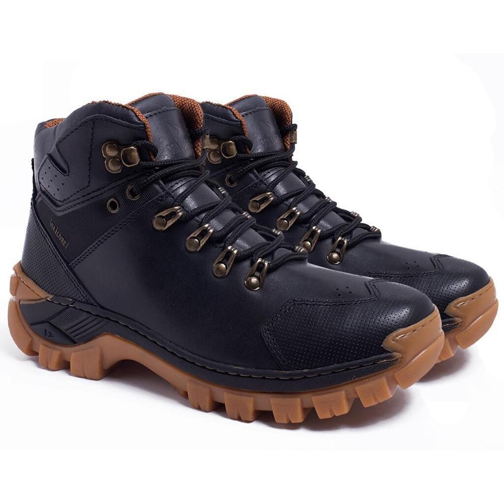 Bota Masculina Couro Legítimo Adventure Cano Baixo Reforçada Para Trilhas Acampamento e Aventura