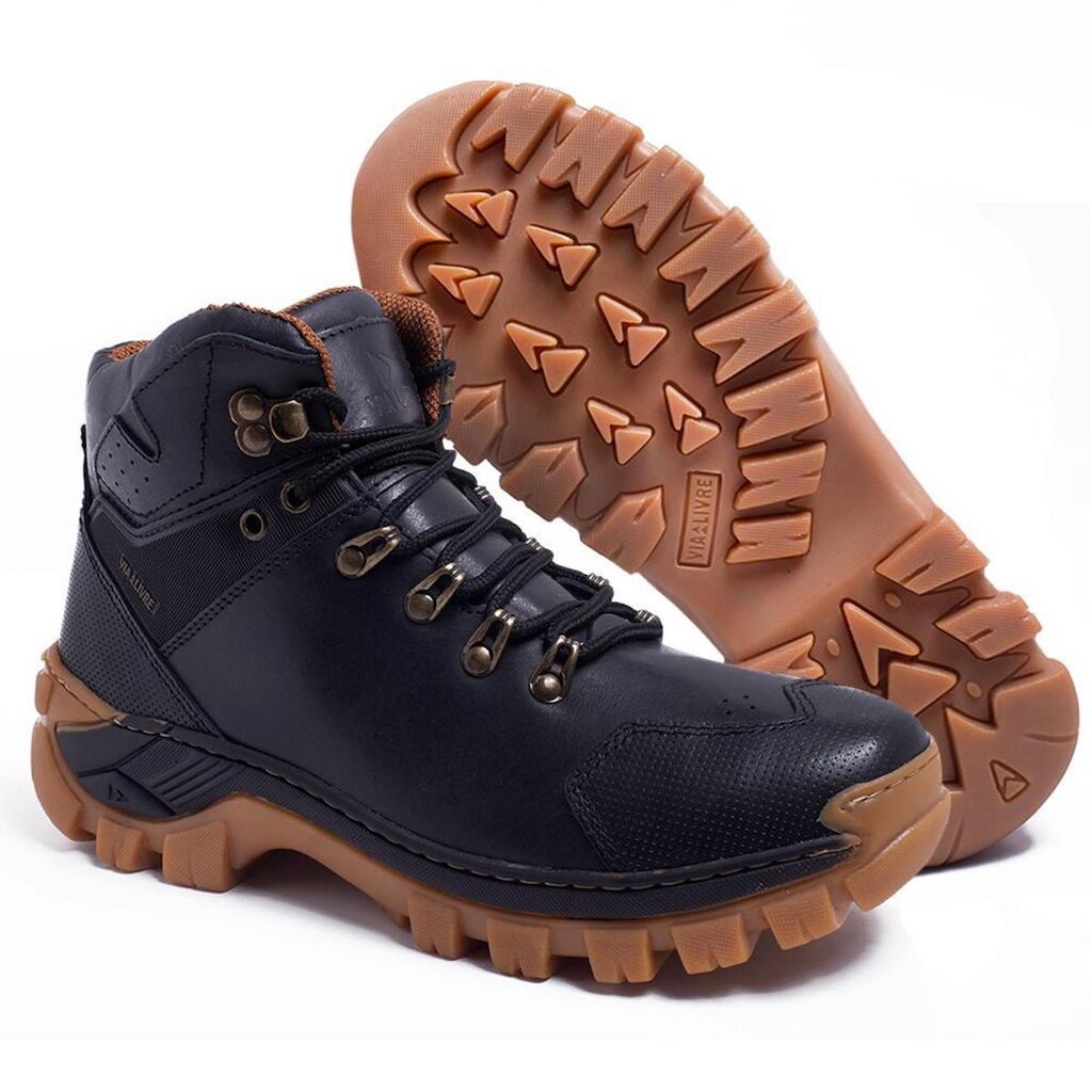 Bota Masculina Couro Legítimo Cano Curto Confortável Para Terrenos IrregularesTrilhas e Cachoeira