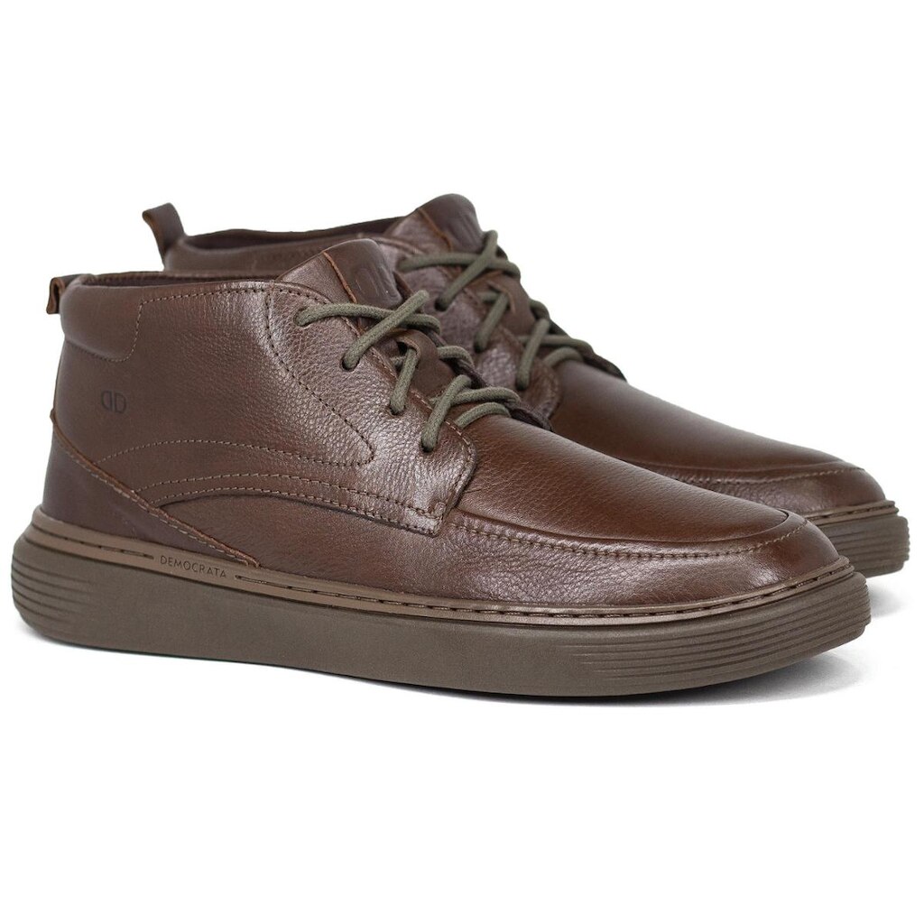 Bota Masculina Democrata Denim Clash Couro Com Cadarço Confortável 240302