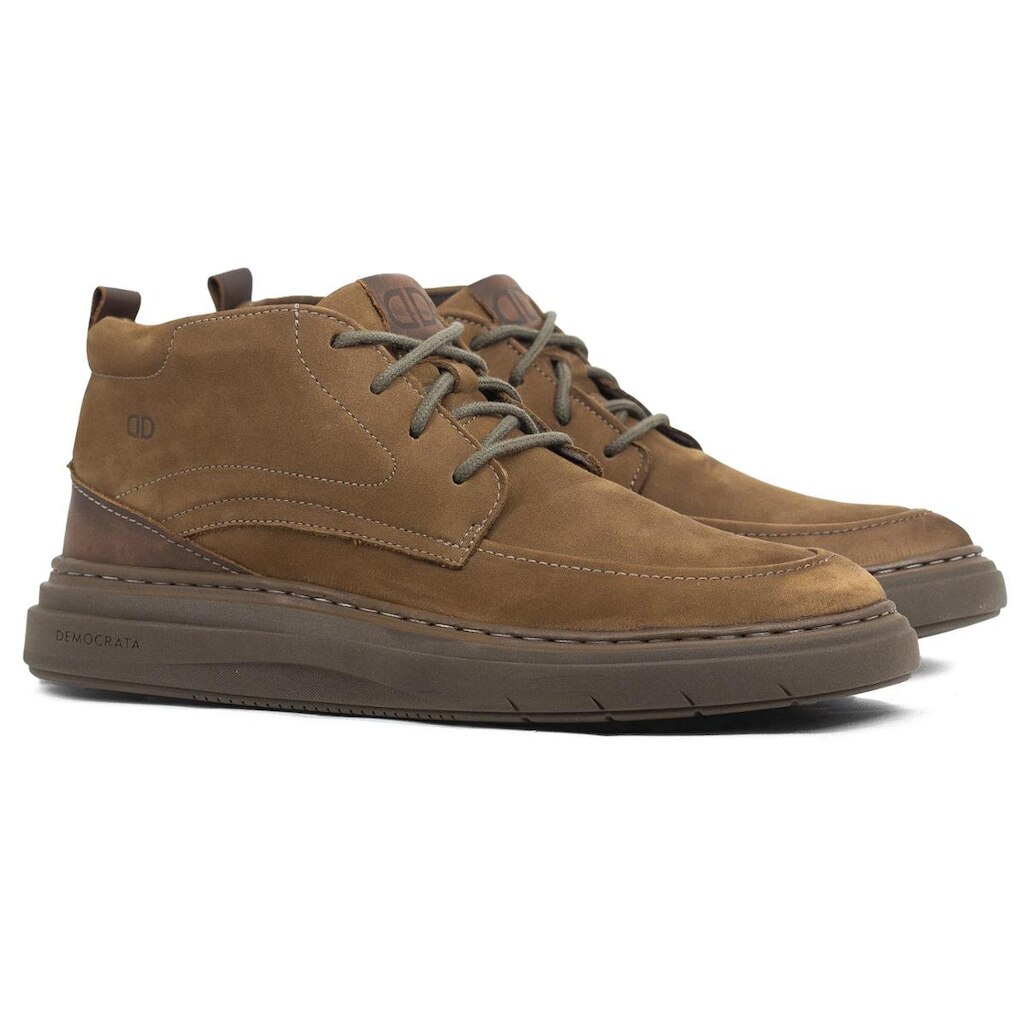 Bota Masculina Democrata Denim Clash Couro Com Cadarço Confortável 240302