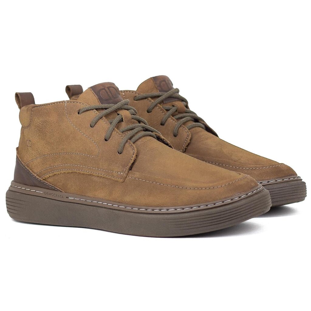 Bota Masculina Democrata Denim Clash Couro Com Cadarço Confortável 240302