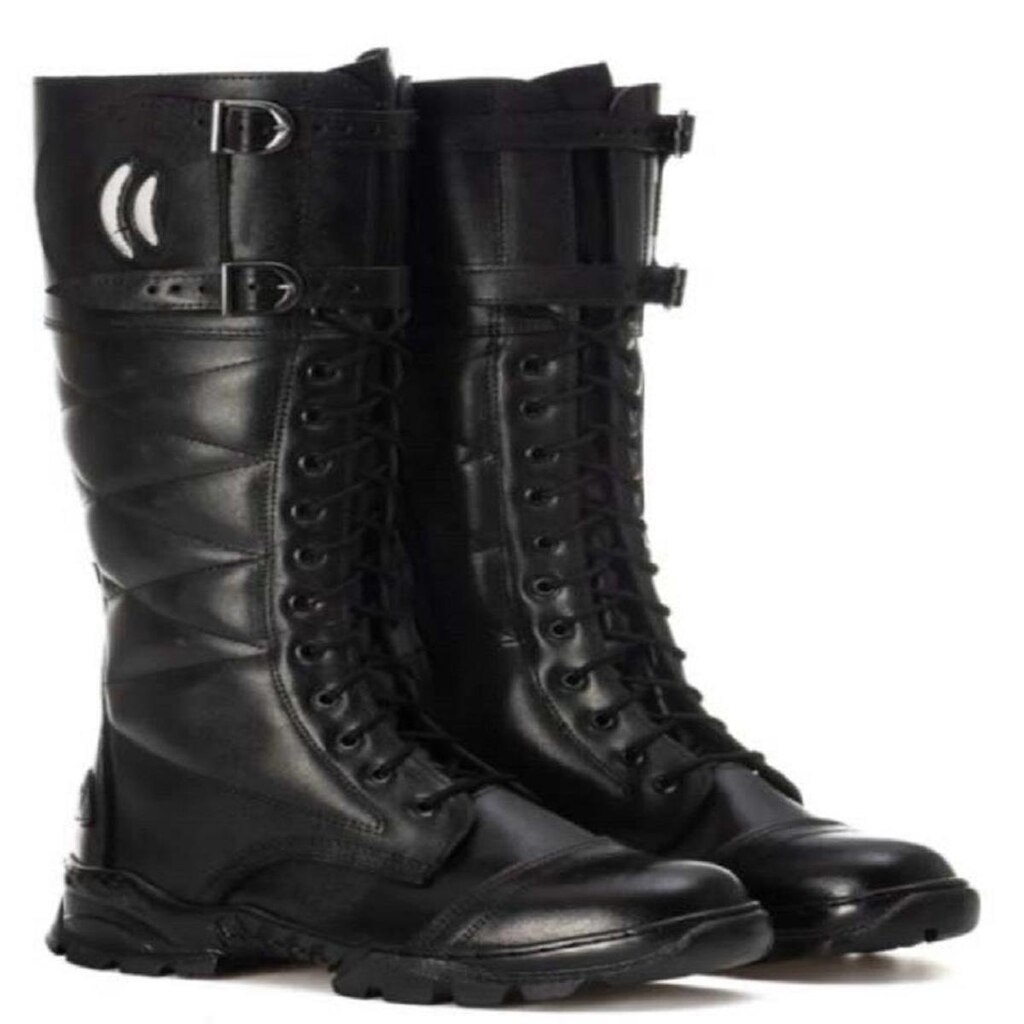 Bota Masculina Militar Couro Cadarço Cano Longo Moderna