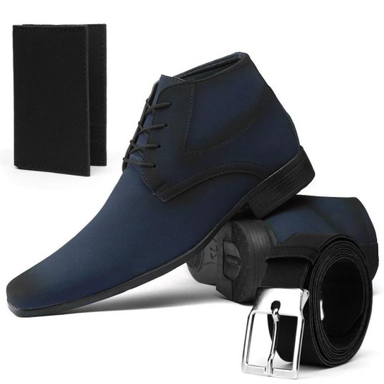 Bota Masculina Social Barbosas Cano Médio Nobuck + Cinto e Carteira - Marinho Menor preço em Bota Masculina Social Barbosas Cano Médio Nobuck + Cinto e Carteira - Marinho