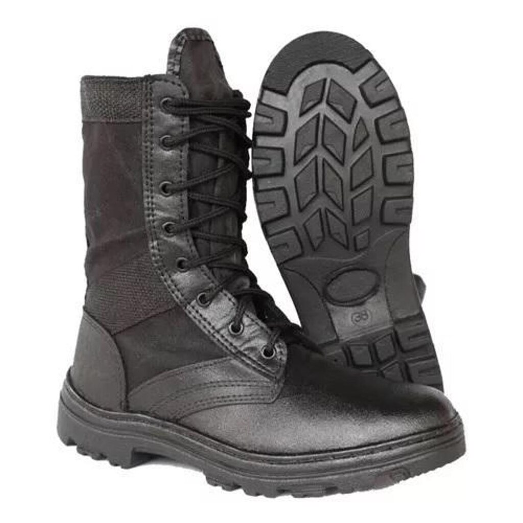 Bota Militar Coturno Couro Lona Tático Resistente