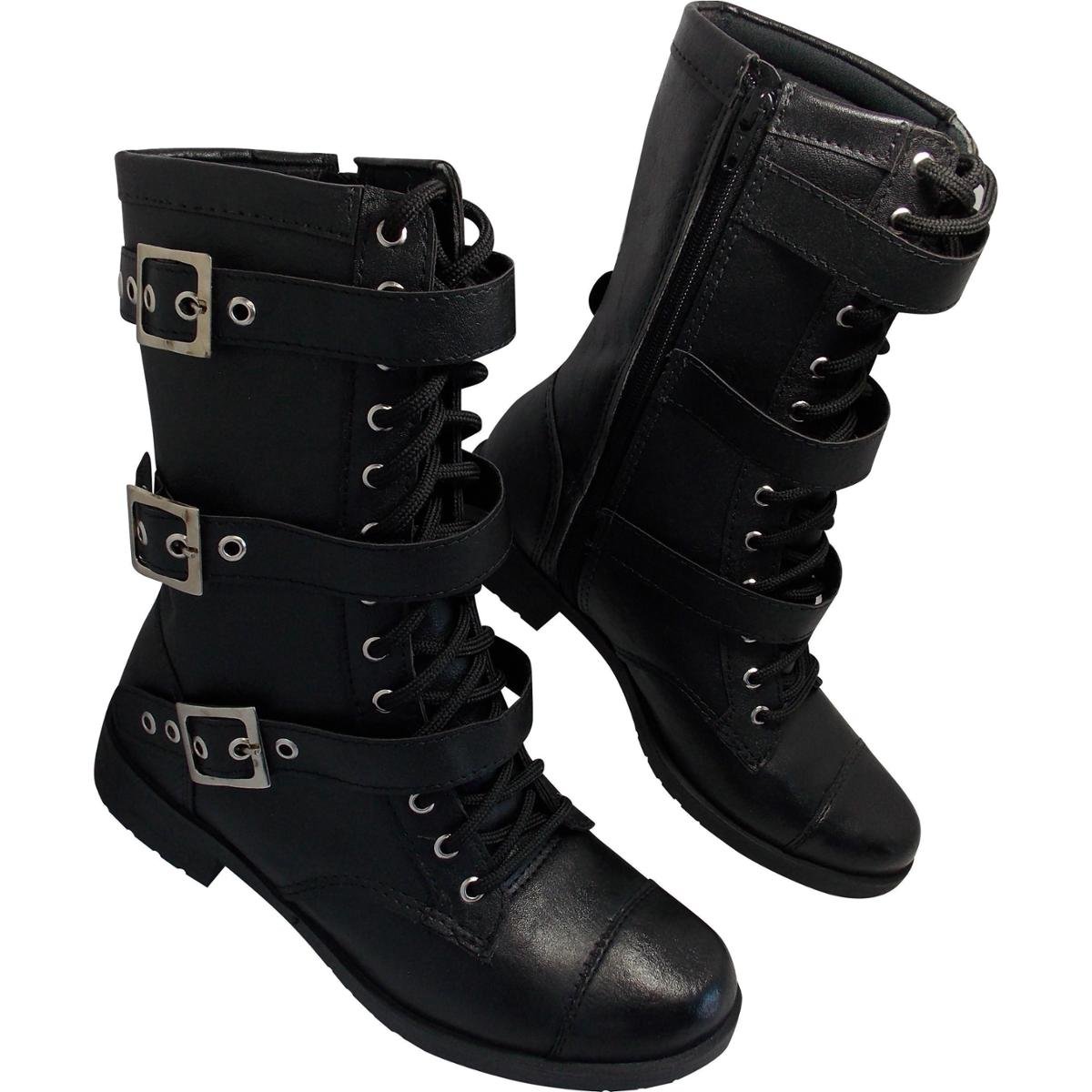 Bota Moda Pé Coturno Punk Rock Fivelas Feminina