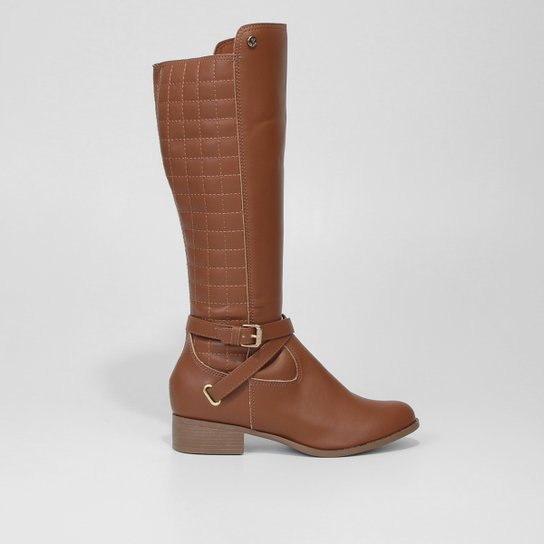 Bota Montaria Cano Longo Via Uno Texturizada Feminina - Caramelo Menor preço em Bota Montaria Cano Longo Via Uno Texturizada Feminina - Caramelo