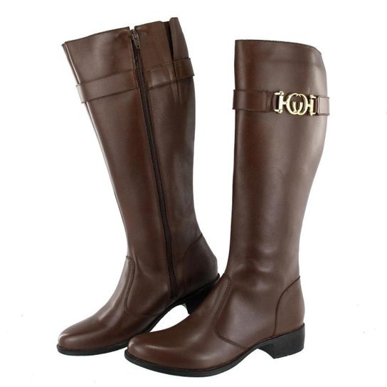 Bota Montaria em Couro Cano Alto - Café Menor preço em Bota Montaria em Couro Cano Alto - Café
