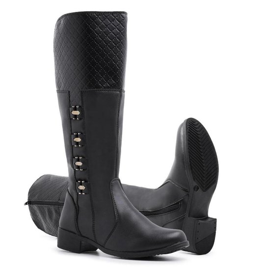 Bota Montaria Feminina Cano Alto R11090 Preto Colorido Netshoes