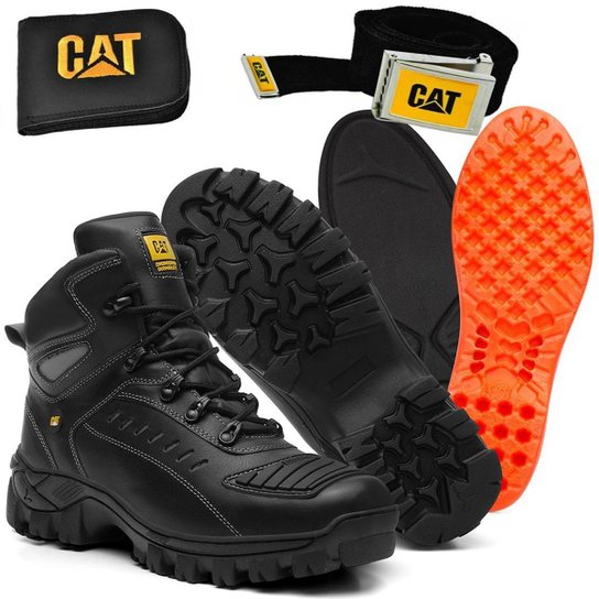 Bota Motociclista Coturno Cano Médio Masculino Casual Cat + Carteira + Cinto - Lançamento - Preto Menor preço em Bota Motociclista Coturno Cano Médio Masculino Casual Cat + Carteira + Cinto - Lançamento - Preto