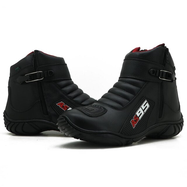 BOTA MOTOCICLISTA DE COURO AS95 095 KM PRETO