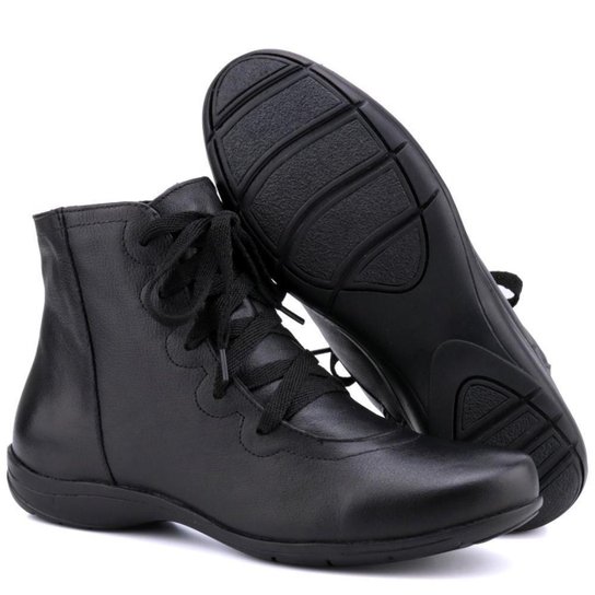 Bota Mr Gutt Cano Curto em Couro Feminina Preto Menor preço
