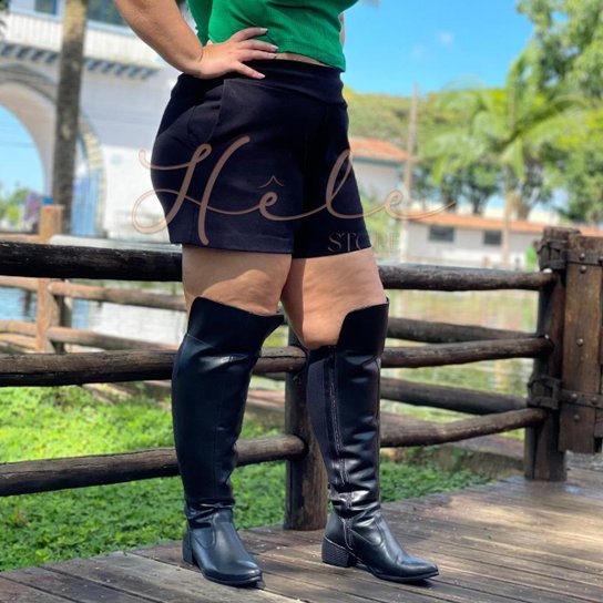 Bota Over Feminina Cano Alto Montaria Salto Baixo Fechamento em Zíper Confortável Preta - Preto Menor preço em Bota Over Feminina Cano Alto Montaria Salto Baixo Fechamento em Zíper Confortável Preta - Preto