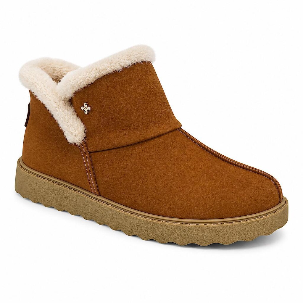 Bota Pegada Cano Baixo Peluciada Feminina 281191 Couro Camel