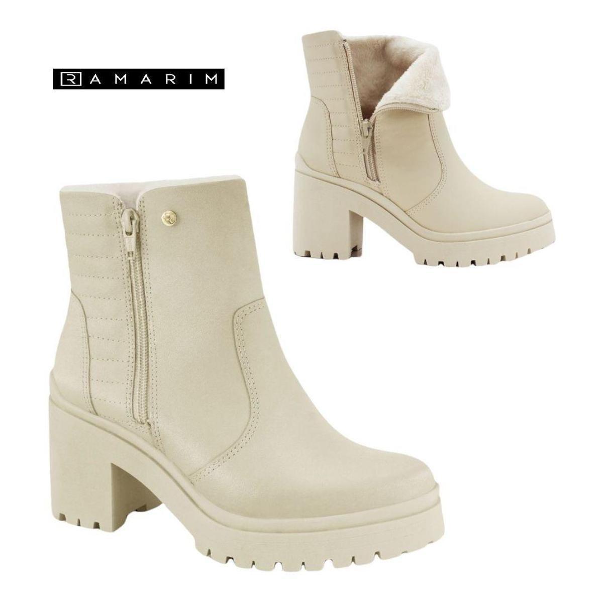 Bota Ramarim 2250102 Cano Curto Salto Grosso Tratorada Feminina - Areia |  Netshoes