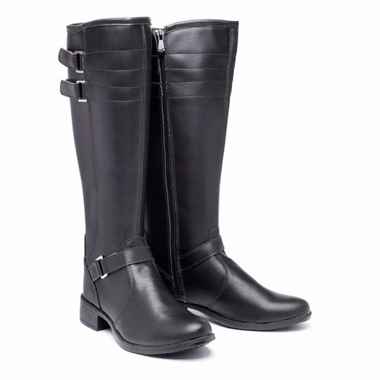 Bota Schiareli Montaria de Cano Alto Fivelas Feminina - Preto Menor preço em Bota Schiareli Montaria de Cano Alto Fivelas Feminina - Preto