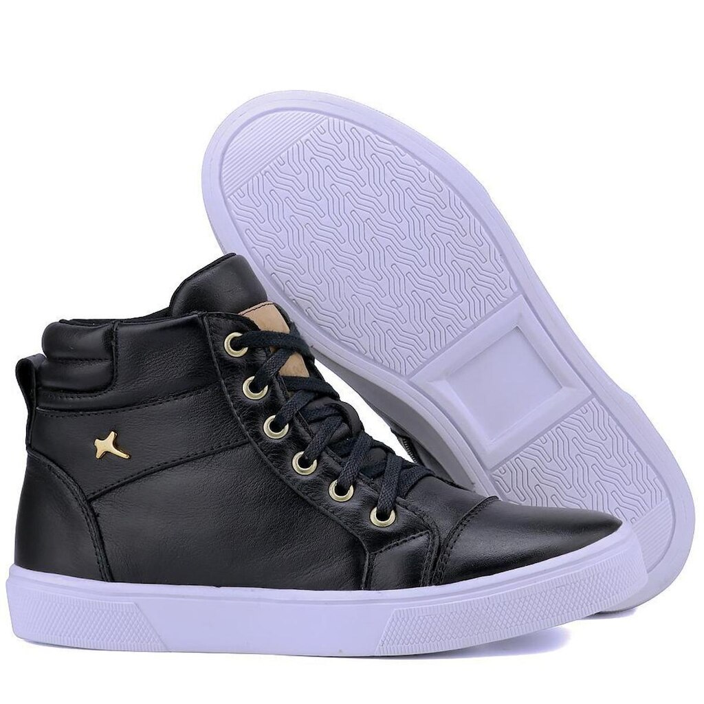 Bota Sneakers Casual Mr Gutt em Couro Preto Mulher