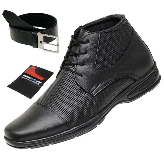 Bota Social Masculina Cano Baixo Casual Ortopédica De Couro + Cinto + Porta Cartão - Preto é ruim? Bota Social Masculina Cano Baixo Casual Ortopédica De Couro + Cinto + Porta Cartão - Preto é boa?