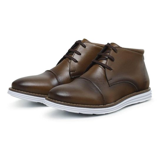 Bota Social Masculina Cano Medio Com Cadarço Bico Redondo - Marrom Menor preço em Bota Social Masculina Cano Medio Com Cadarço Bico Redondo - Marrom